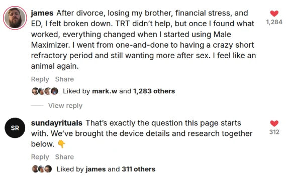 Instagram comment thread from James with a reply from Revora Health.